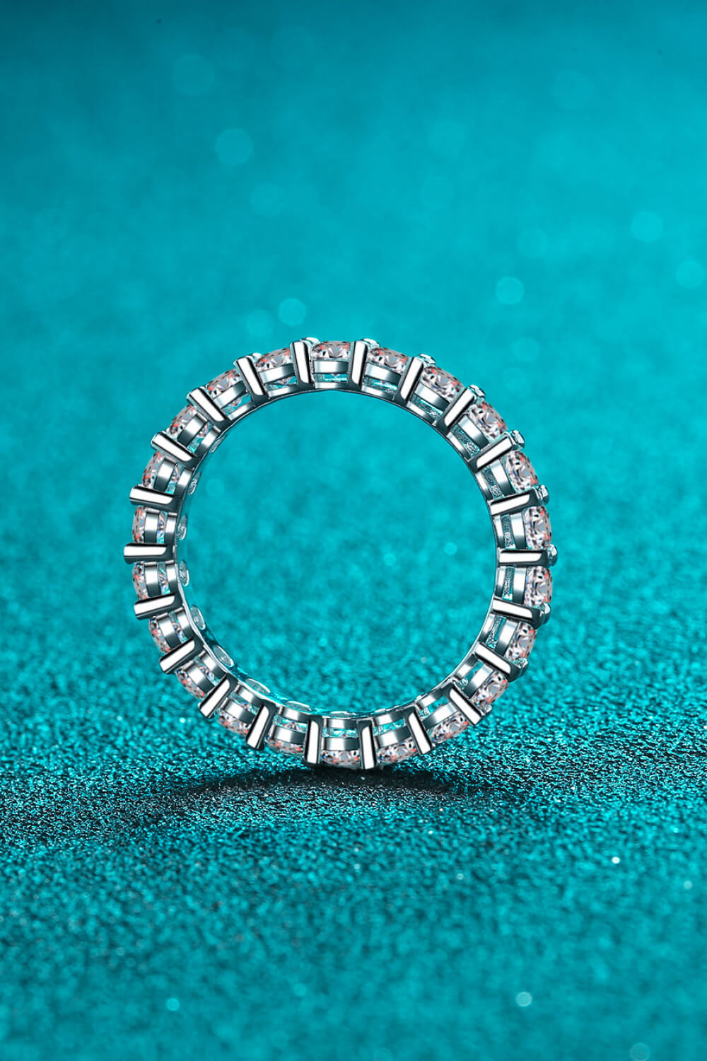 Round Eternity Ring Band Moissanite Rhodium-Plated Ring