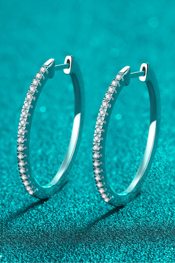 Hoop Earrings Moissanite Situated Diamonds 925 Sterling Silver Medium Size Women's Jewelry