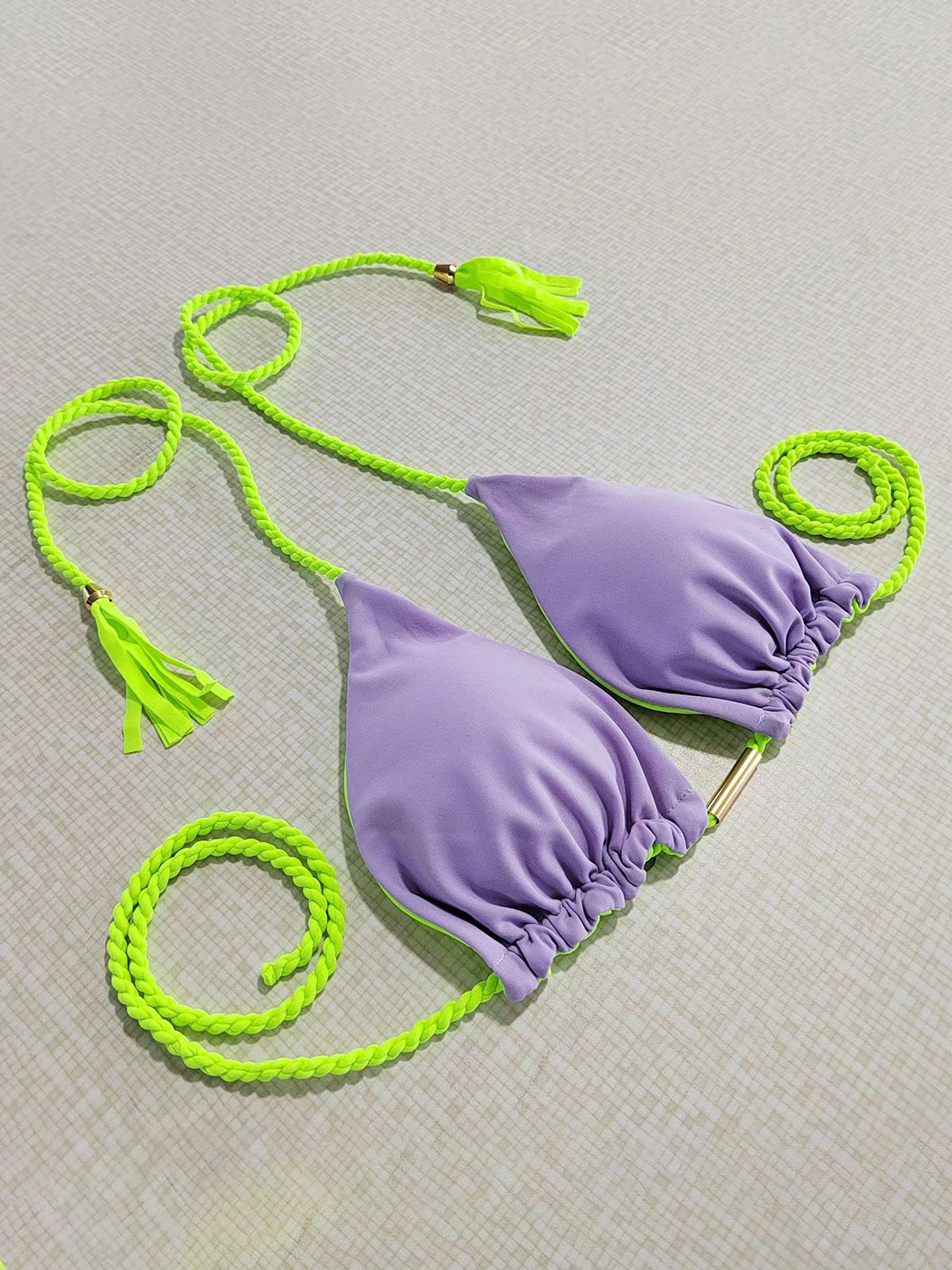 Color block Bikini Set Halter Neck Triangle and Tied Bottoms Two-Piece Nylon Luxury Swimsuit