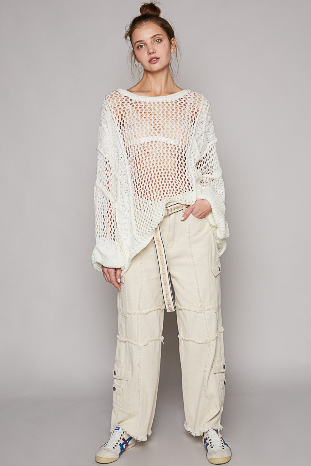 POL Openwork Long Sleeve Knit Cover Up