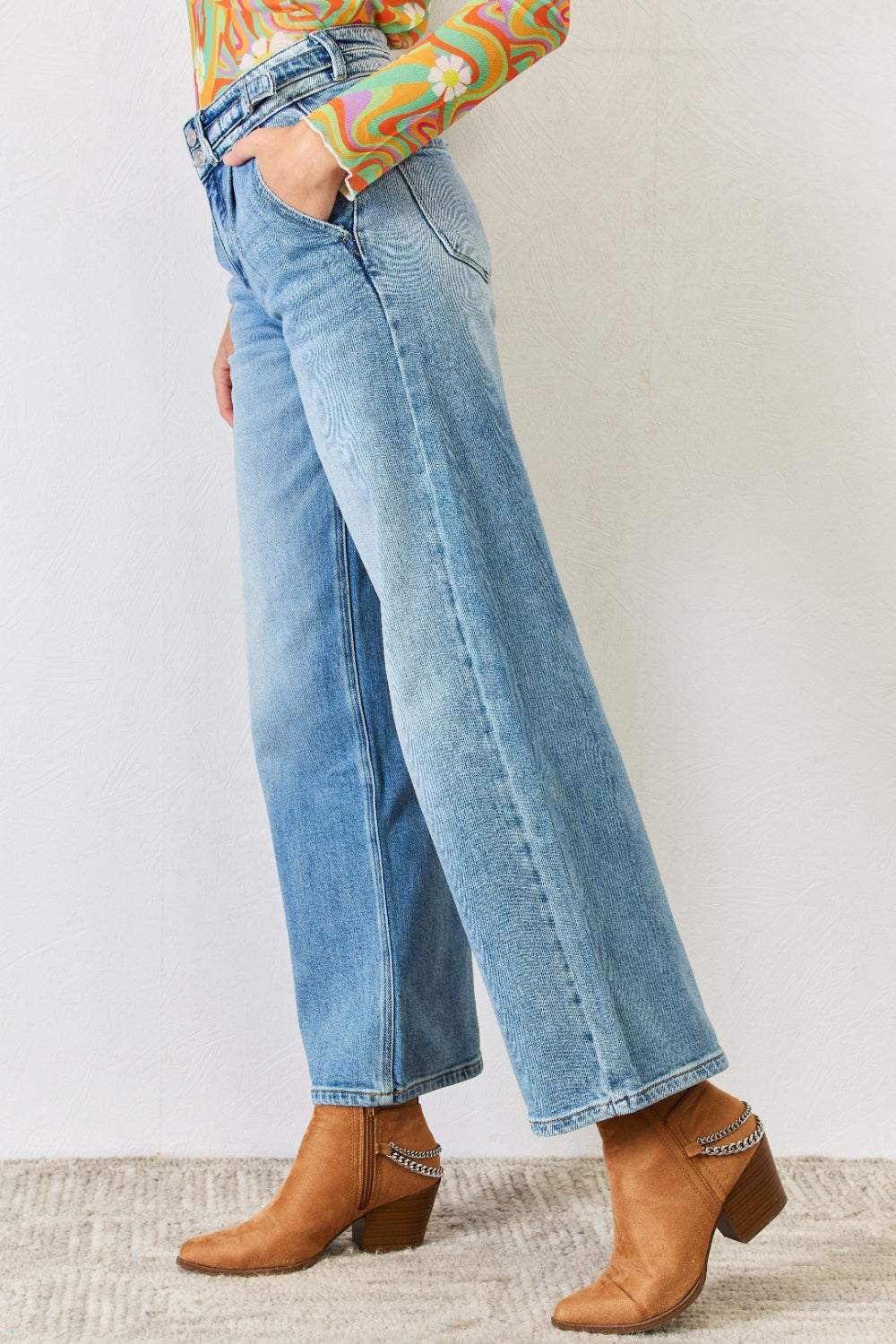 High Waist Wide Leg Jeans KESLEY New Women's Fashion Denim Pants Cotton Luxury Jeans