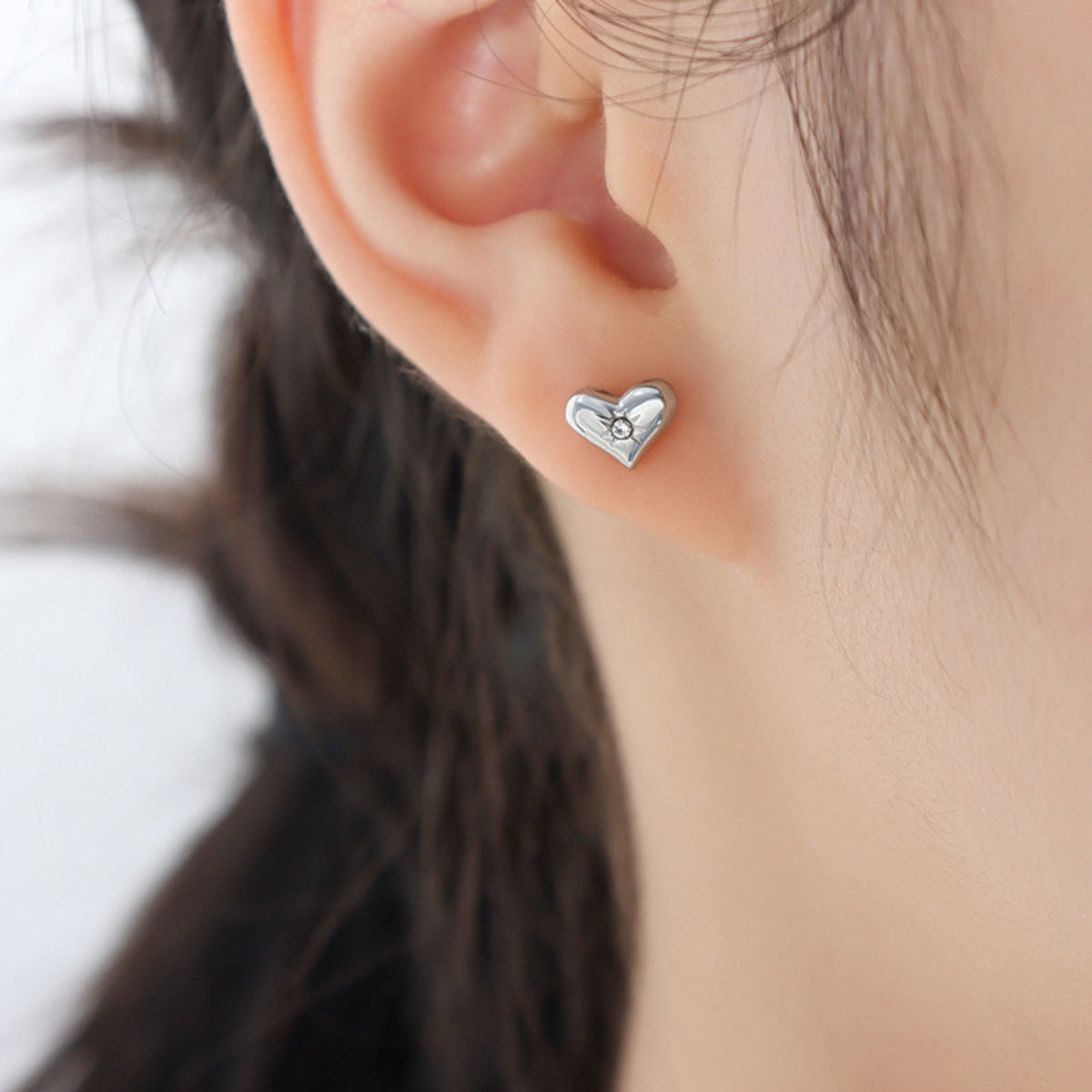 Titanium Steel Zircon Heart Stud Earrings