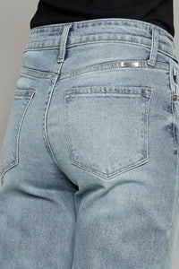KESLEY High Waist Raw Hem Cropped Wide Leg Jeans Cotton Luxury Women's Bottoms
