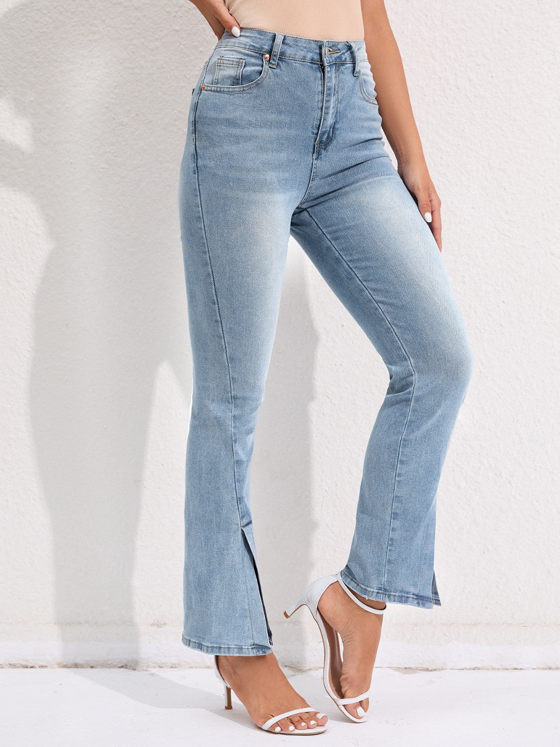 Slit Buttoned Jeans with Pockets New women's Fashion KESLEY