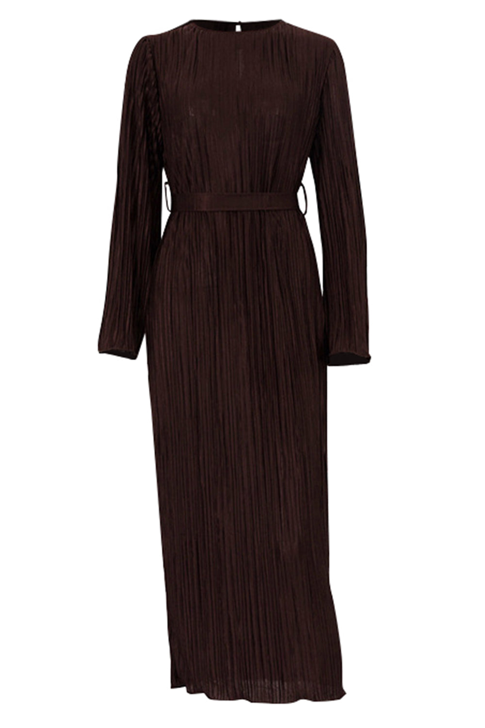 Textured Tied Round Neck Long Sleeve Dress
