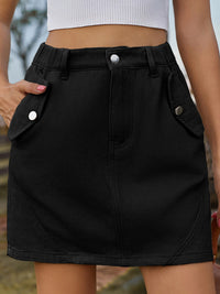Short Skirt Women's Fashion Casual Pocketed Buttoned Mini Denim Skirt