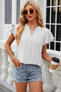 Short Sleeve Blouse Women's Fashion Notched Cap Sleeve T-Shirt