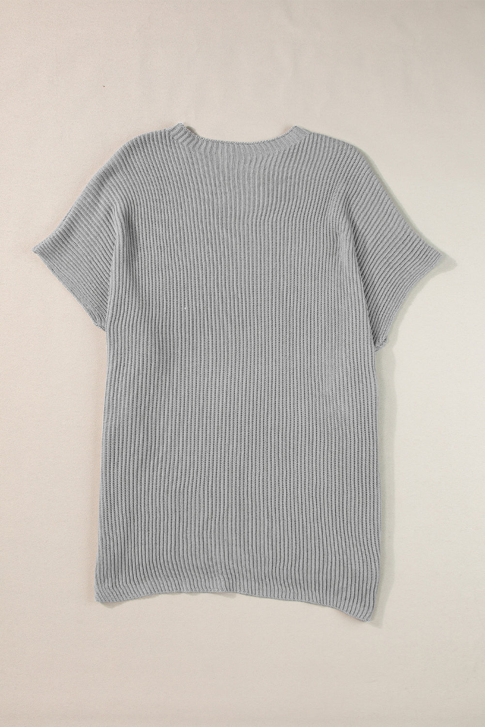 Gray Short Sleeve Side Slit Oversized Sweater Women's Knit Top