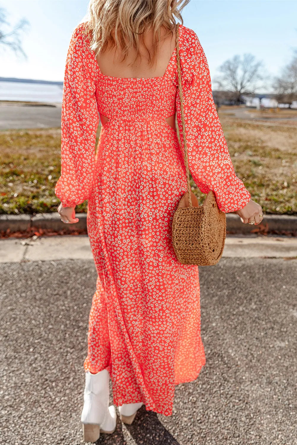 Casual Day Dress Printed V-Neck Long Sleeve Midi Dress