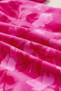 Rose Red Floral Print Pleated Drawstring Flowy Midi Dress