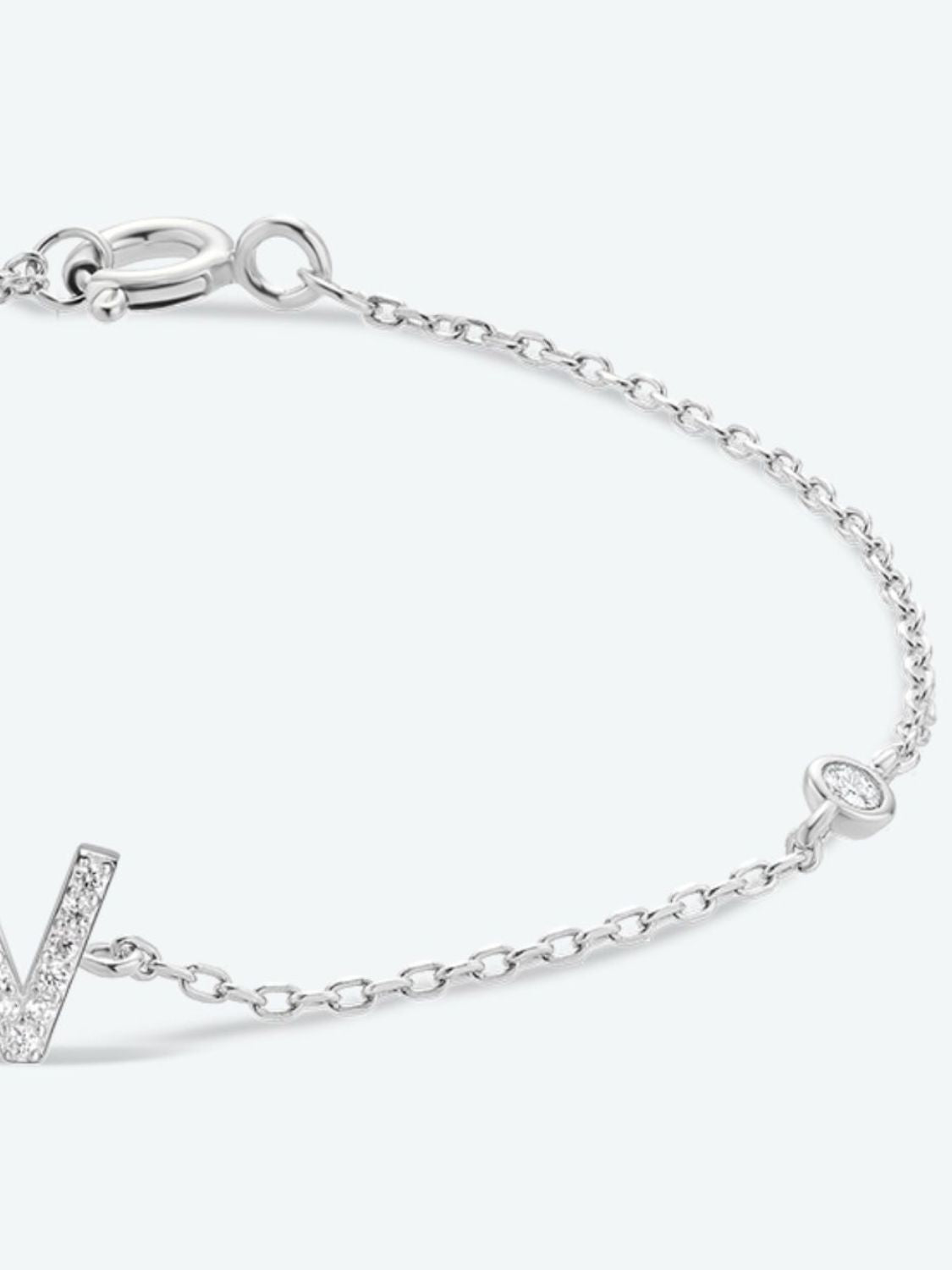 Initial Letter Bracelet, V To Z Zircon 925 Sterling Silver Bracelet