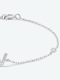 Initial Letter Bracelet, V To Z Zircon 925 Sterling Silver Bracelet