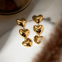 Heart Earrings Dangle Three Heart Earrings real 18k gold plated hypoallergenic Waterproof Jewelry KESLEY