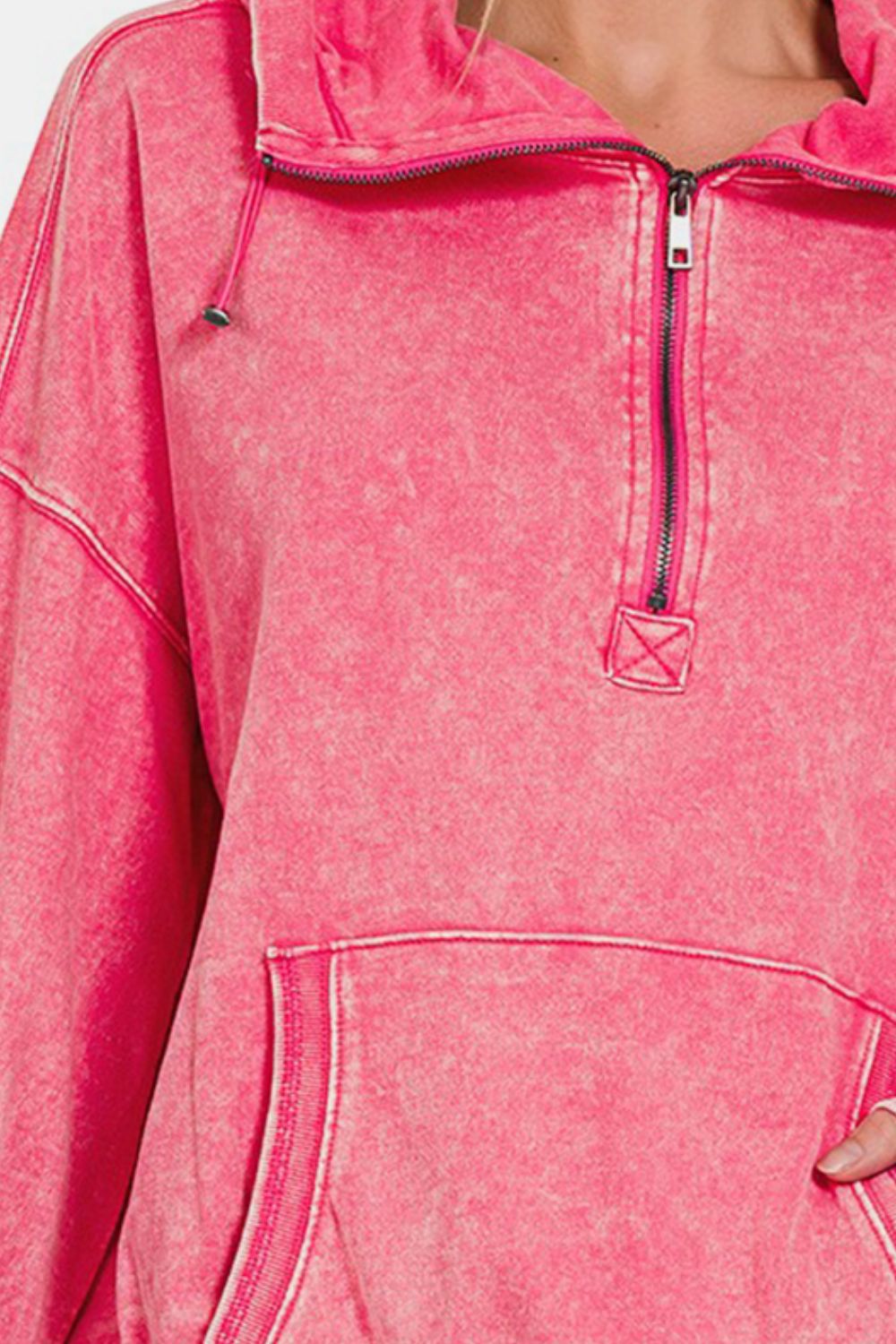 100% Cotton Sweater Drawstring Half Zip Dropped Shoulder Hoodie New Women's Fashion  Premium Luxury
