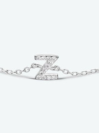 Initial Letter Bracelet, V To Z Zircon 925 Sterling Silver Bracelet