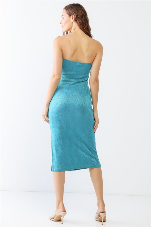 Le Lis Geometric Print Strapless Side Slit Dress