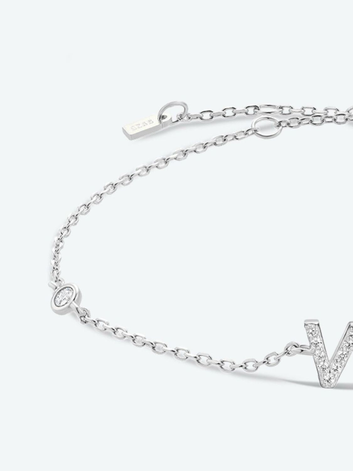 Initial Letter Bracelet, V To Z Zircon 925 Sterling Silver Bracelet