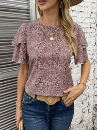 Printed Round Neck Short Sleeve Blouse Women's Top