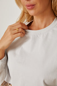 Long Sleeve Baggy Crop Top Women's T Shirt Round Neck Dropped Shoulder Cropped Sweatshirt