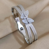 Trendy Butterfly Stainless Steel Charm Bracelet Cuff Hard Bracelets