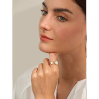 Yhpup Stylish Natural Shell Square Gold Color Ring for Women Exquisite