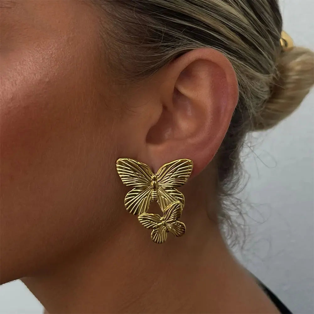KESLEY Stainless Steel Butterfly Dangle Earrings Statement Jewelry 18K Gold Plated Waterproof