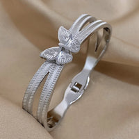 Trendy Butterfly Stainless Steel Charm Bracelet Cuff Hard Bracelets