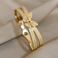 Trendy Butterfly Stainless Steel Charm Bracelet Cuff Hard Bracelets