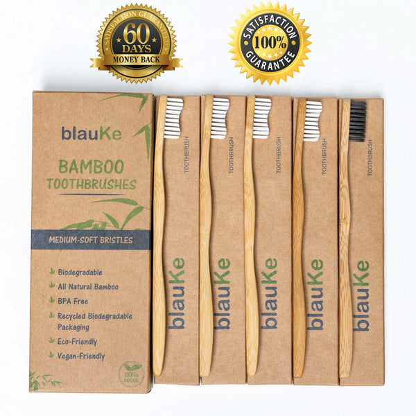 Bamboo Toothbrush Set 5-Pack - Bamboo Toothbrushes Medium Bristles