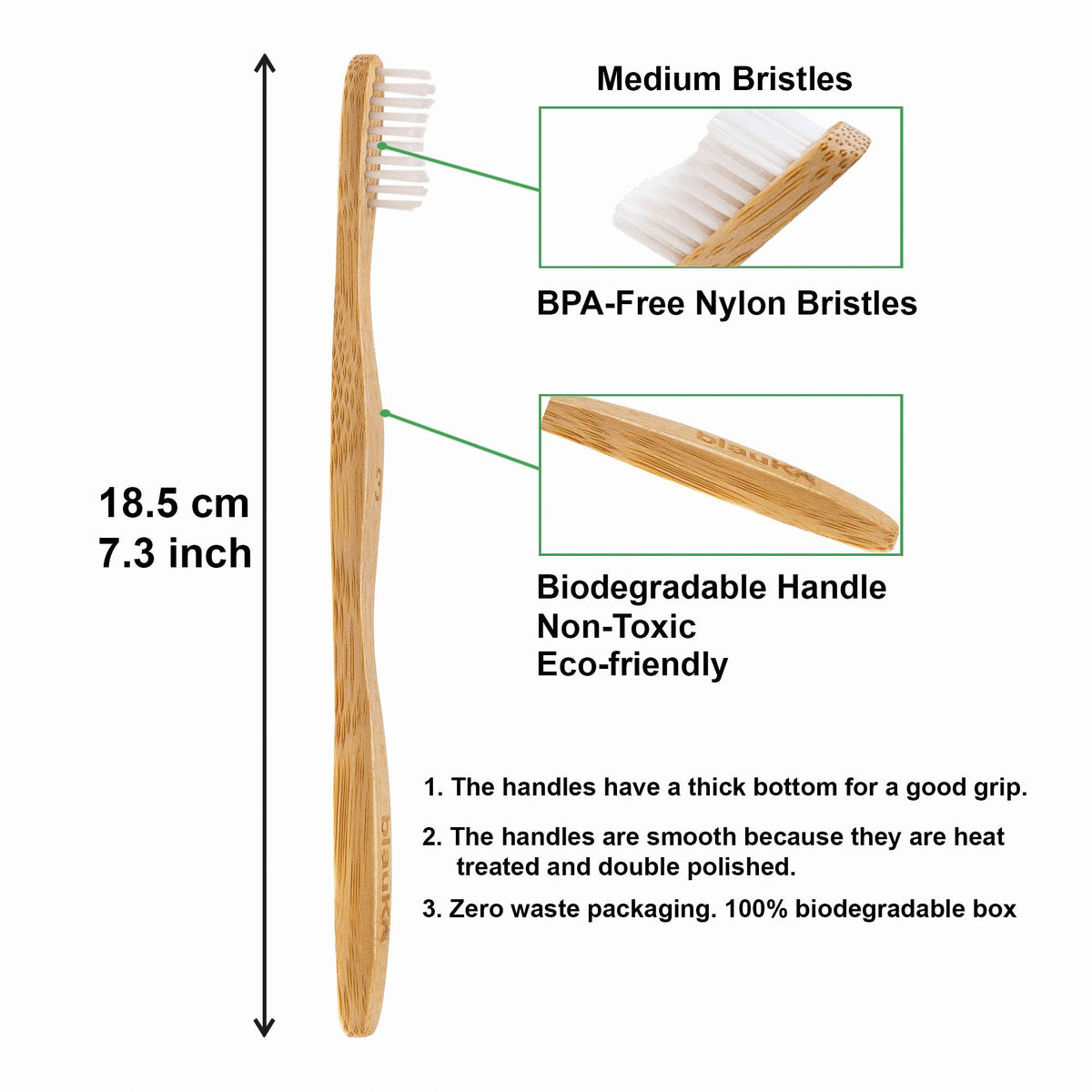 Bamboo Toothbrush Set 5-Pack - Bamboo Toothbrushes Medium Bristles