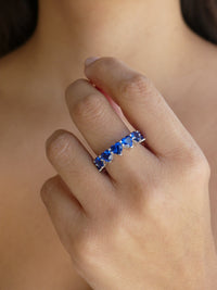 Blue Night Eternity Ring, Oval Zircon Sapphires 925 Sterling Silver Luxury Statement Rings