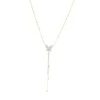 Butterfly lariat y necklace with pave diamond cz .295 sterling silver waterproof will not tarnish or turn green popular trending necklaces for low neck shirts and dresses Miami shopping, influencer style Kesley Boutique