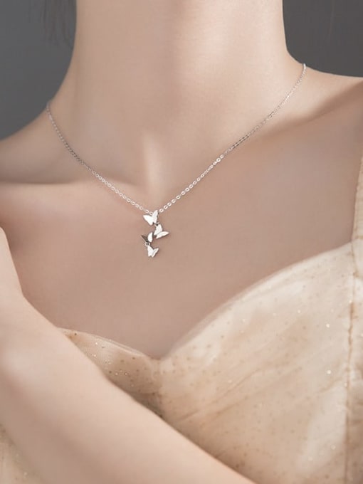 Butterfly Drop Necklace, 925 Sterling Silver Waterproof Hypoallergenic Necklace