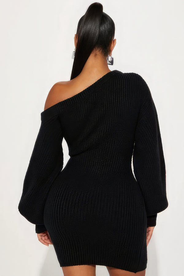 Black Sweater Knit Mini Dress