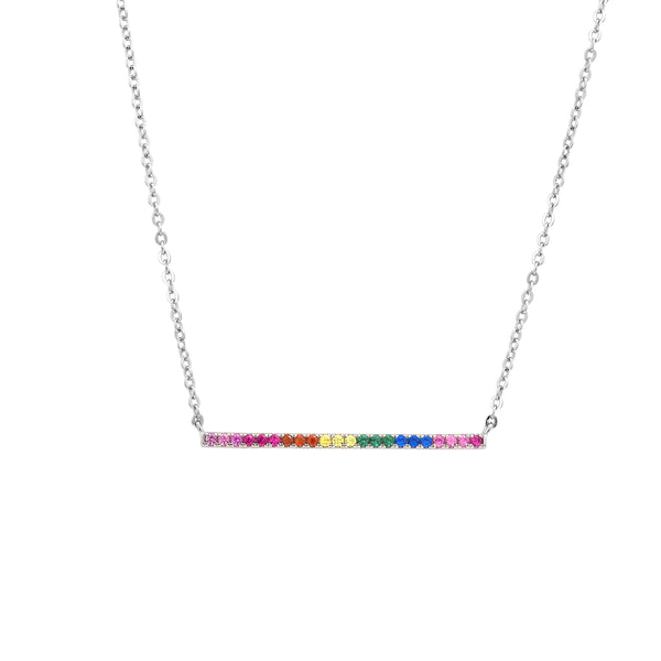 Colorful Bar Necklace with diamond cz sterling silver rainbow bar necklace for sensitive skin necklace for men, colorful necklace for men, sterling silver popular necklaces, jewelry store in Brickell, jewelry store in Miami 
