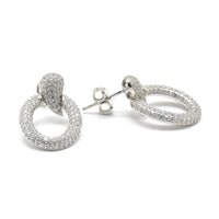 Waterdrop Wave Open Circle Pave Diamond CZ Statement Event .925 Sterling Silver Earrings