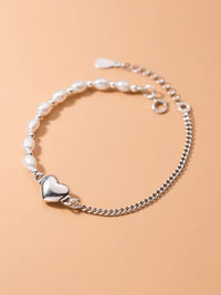 Freshwater Pearl Rustic Heart Everyday .925 Sterling Silver Bracelet