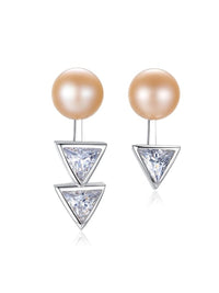 Freshwater Pearl Earrings, Triangle Diamond Cubic Zirconia  Mismatched Ear Jacket Earrings