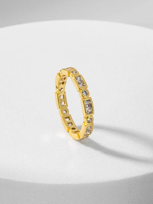 Dainty Gold Ring, Daywear Rectangle and Bubble Diamond CZ 18k Gold Plated .925 Sterling Silver Ring
