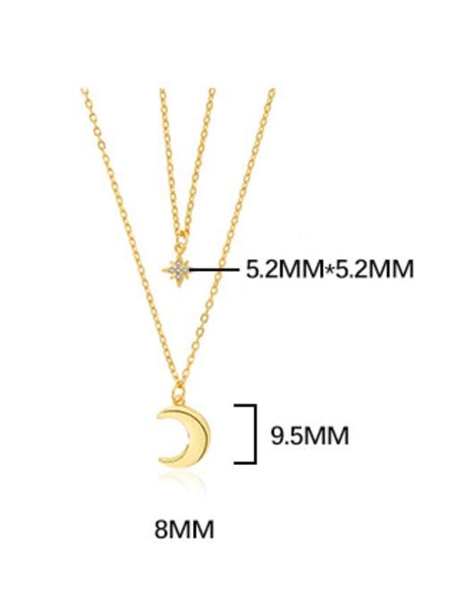 Layered Moon & Star Necklace, 925 Sterling Silver Zircon Necklace, 18k Gold Plated