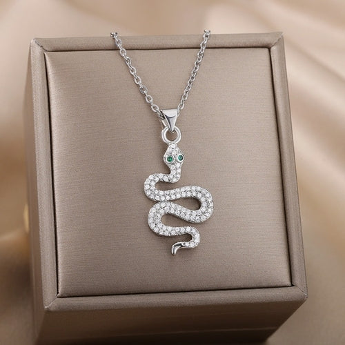 18K Gold Snake Necklace Goth Snake Pendant Necklace For Women Stainless Steel Gold Plated