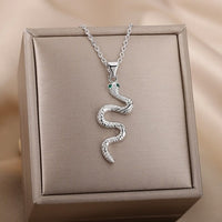 18K Gold Snake Necklace Goth Snake Pendant Necklace For Women Stainless Steel Gold Plated