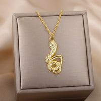 18K Gold Snake Necklace Goth Snake Pendant Necklace For Women Stainless Steel Gold Plated