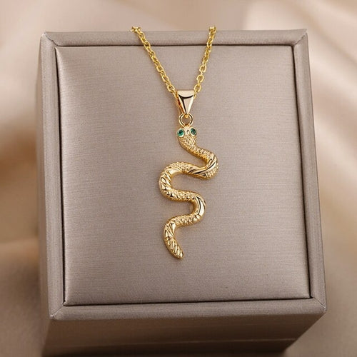 18K Gold Snake Necklace Goth Snake Pendant Necklace For Women Stainless Steel Gold Plated