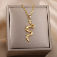 18K Gold Snake Necklace Goth Snake Pendant Necklace For Women Stainless Steel Gold Plated