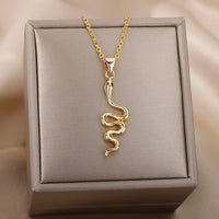 18K Gold Snake Necklace Goth Snake Pendant Necklace For Women Stainless Steel Gold Plated