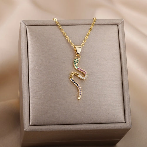 18K Gold Snake Necklace Goth Snake Pendant Necklace For Women Stainless Steel Gold Plated