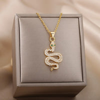 18K Gold Snake Necklace Goth Snake Pendant Necklace For Women Stainless Steel Gold Plated