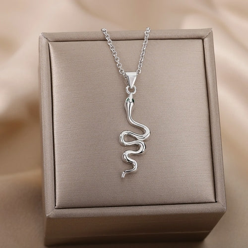 18K Gold Snake Necklace Goth Snake Pendant Necklace For Women Stainless Steel Gold Plated