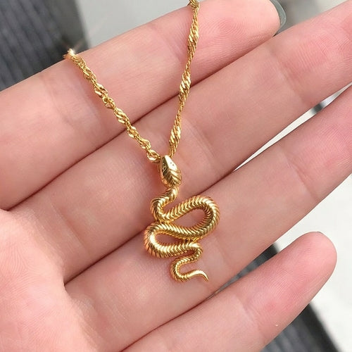 18K Gold Snake Necklace Goth Snake Pendant Necklace For Women Stainless Steel Gold Plated